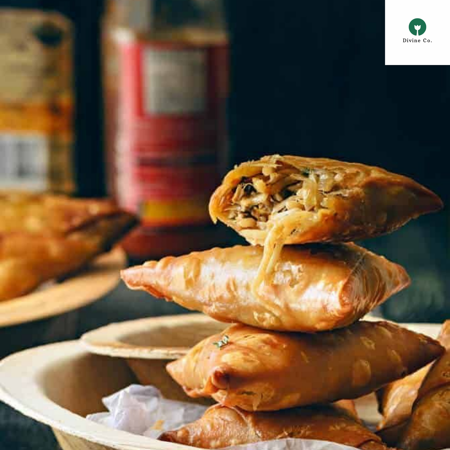 Divine Co. frozen chicken veg samosa – ready-to-cook snack, perfect for parties and tea-time