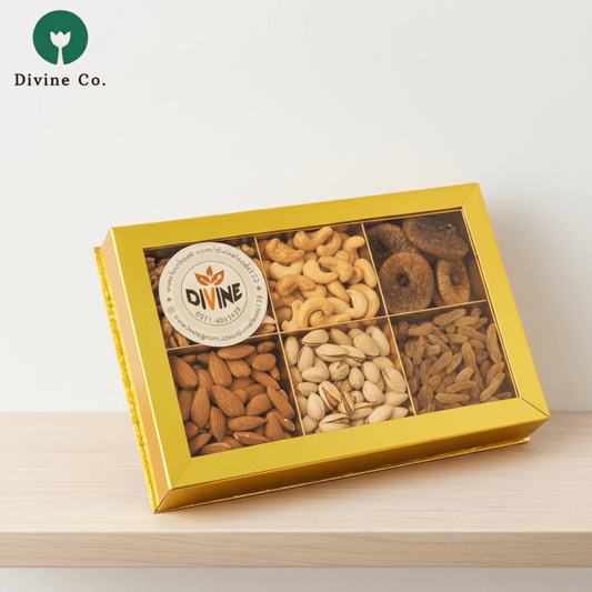 Golden dry fruit gift box - Divine Co.